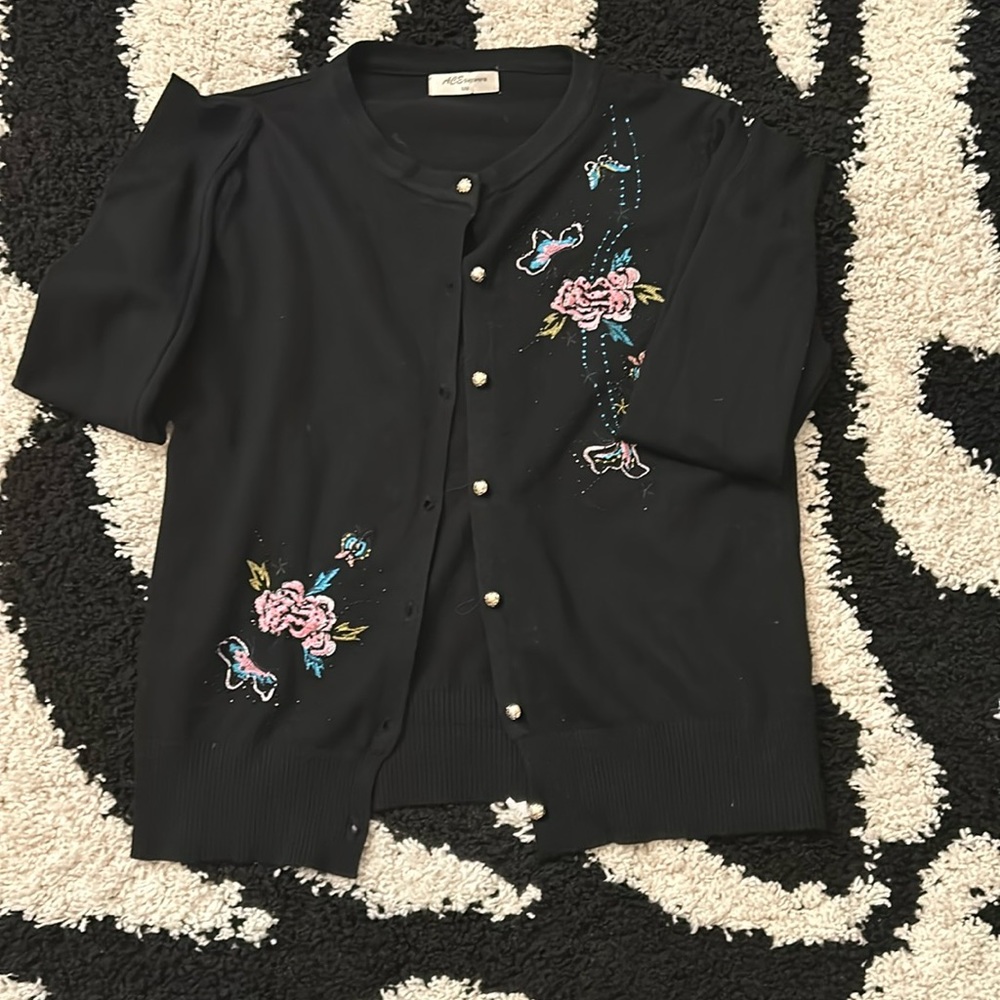 NWOT Black Floral Cardigan S/M